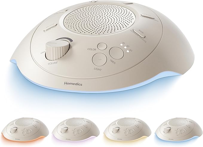 Homedics Sleep Better Portable Sound Machine, Night Light,12 Soothing Sounds Including White Noise, Rain, and Thunderstorm, Ultra-Portable Design, Auto-Off Timer, Ideal for Travel & Baby Sleep, Cream-BubblyBeeBaby