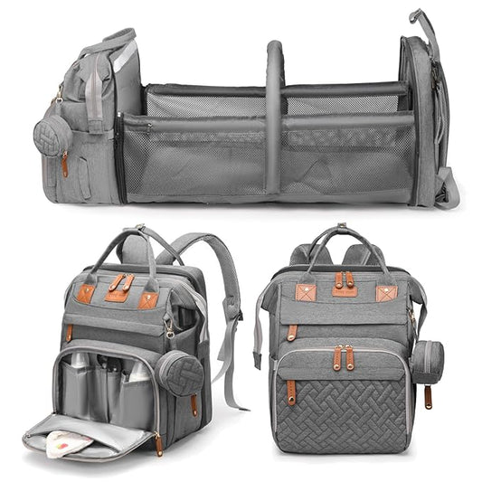 Jeryswet Baby Diaper Bags with Changing Station, Waterproof Large Capacity Diaper Bag Backpack for Moms Dads with USB Charging Port and Stroller Straps, Baby Shower Gifts, Grey-BubblyBeeBaby