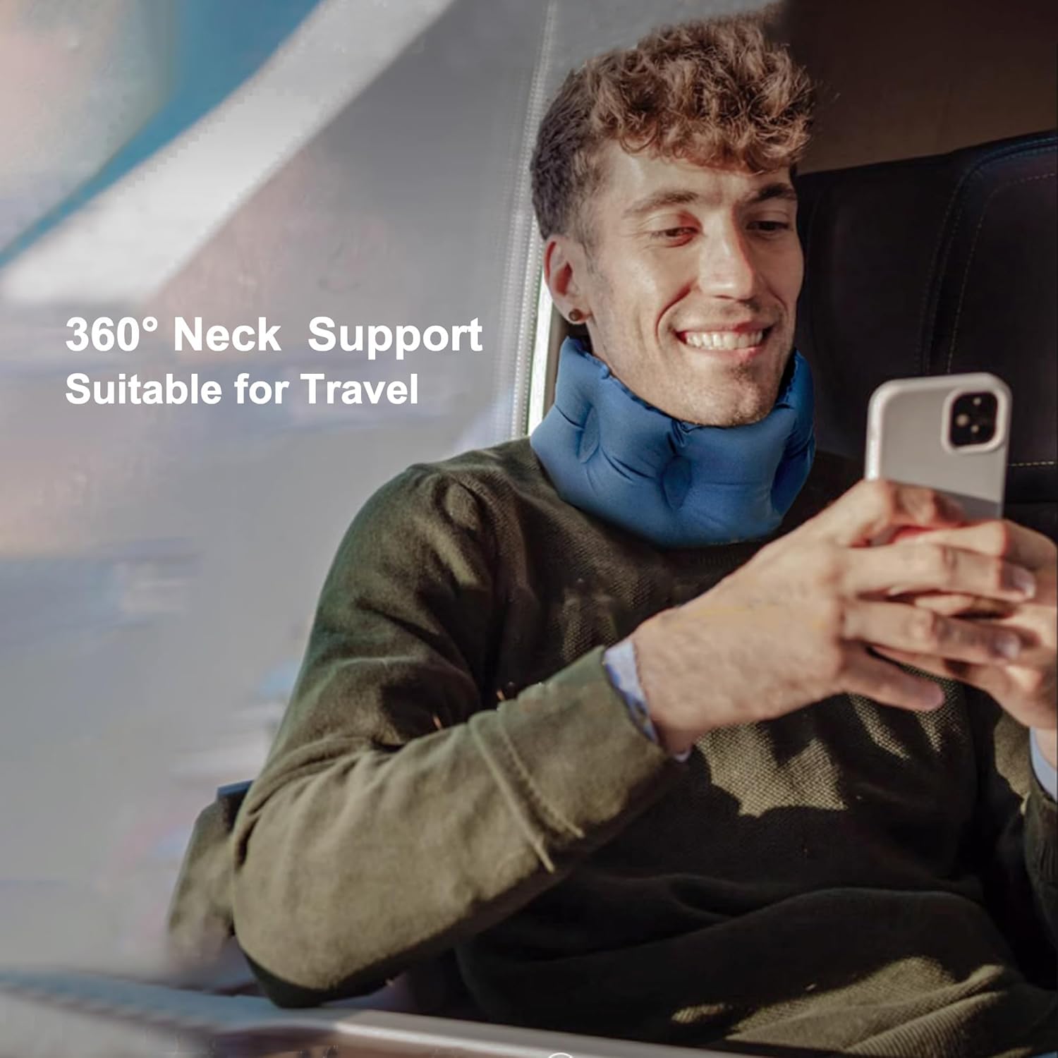 Inflatable Neck Pillow for Traveling on Plane, Inflatable Travel Pillows for Airplanes, Neck Pillow for Long Flight, Blow Up Neck Pillows for Air Travel