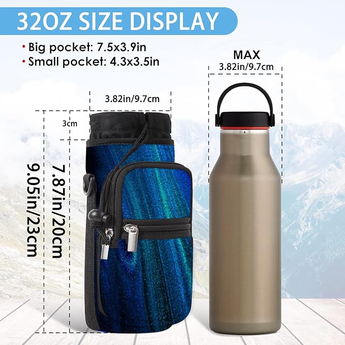 25/32/40/64oz Water Bottle Bag Holder Carrier-Insulated Crossbody Sling Case Sleeve with Strap & Pockets for Men Women Gym Cycling Travel Walking Hiking Camping-BubblyBeeBaby