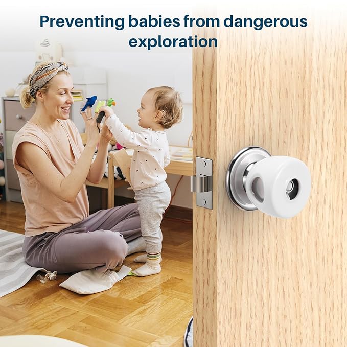 Inaya Baby Proofing Door Knob Cover (4 Pack) - Prevent Children from Opening Doors, Fit Most Round Knobs - Door Knob Safety Cover for Kids, Child Proof Door Lock, Child Proof Door Locks - Clear-BubblyBeeBaby
