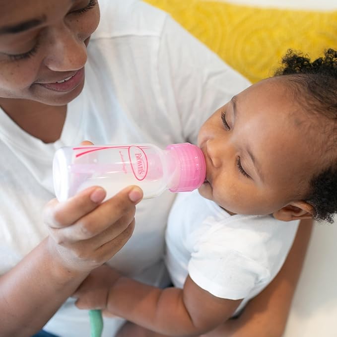 Dr. Brown's Natural Flow Anti-Colic Options+ Narrow Baby Bottle, 4 oz/120 mL, with Level 1 Slow Flow Nipple, Pink, 0m+, 4 Pack-BubblyBeeBaby