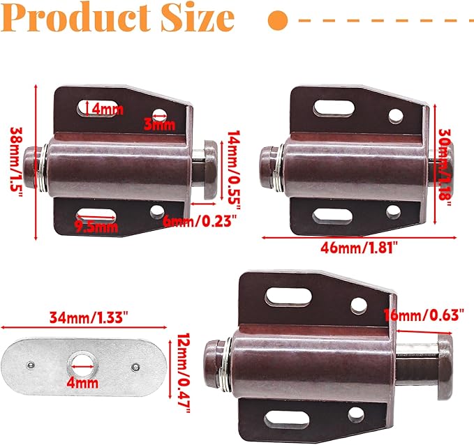 2 Pack Cabinet Magnetic Touch Latch, Push to Open Catches Magnet Push Release Latches Hardware for Kitchen Cabinet Drawer Cupboard Closet Door (Brown)-BubblyBeeBaby