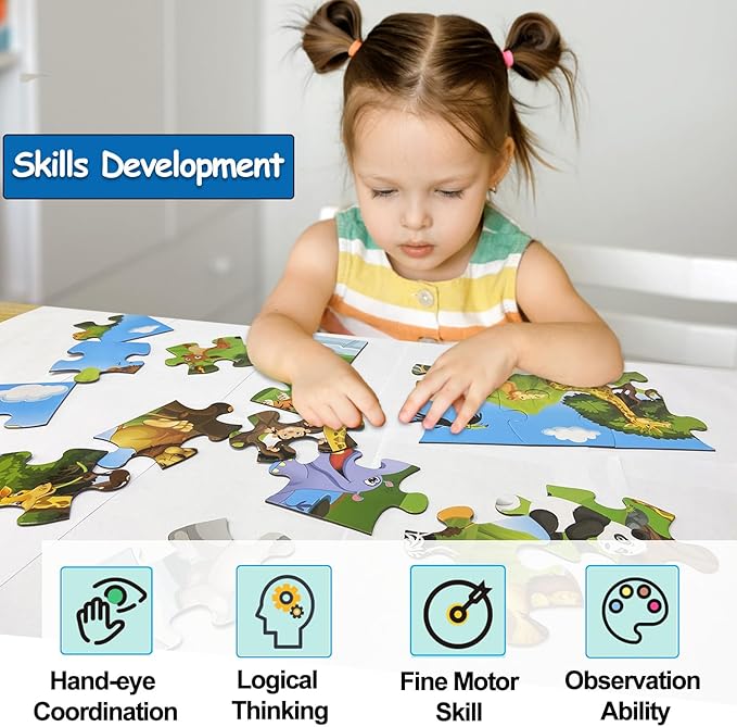Jumbo Floor Puzzle for Kids, Large Jigsaw Puzzles 35 Piece for Kids Ages 3-5,Preschool Learning & Education Toys, Gifts for 4-8 Year Old Boys and Girls (Grassland Animal)-BubblyBeeBaby