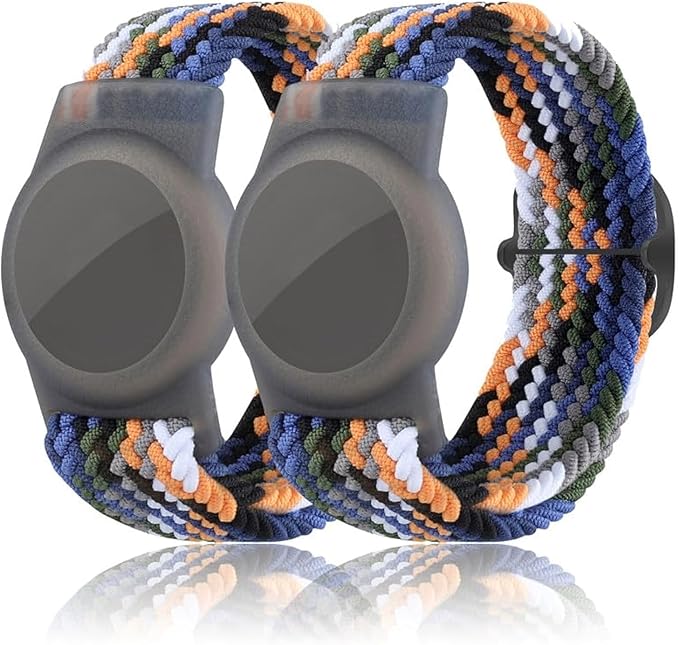 2 Pack Kids Bracelet Compatible with AirTag, GPS Kid Tracker Holder Braided Wristband for Apple Air Tag, 2022 Upgraded Nylon Adjustable Anti Lost Airtag Watch Band for Kids Children Elders-BubblyBeeBaby