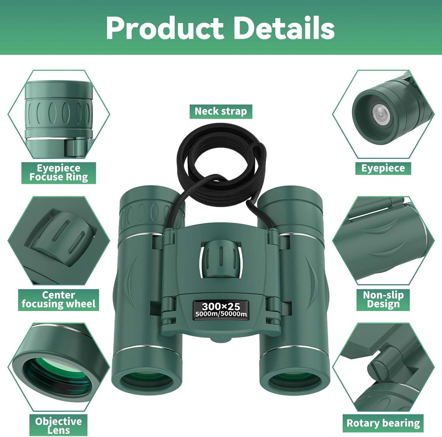 300x25 Binoculars for Adults and Kids, High Powered Mini Pocket Binoculars with Phone Adapter, Waterproof Compact Telescope for Bird Watching, Hunting, Concert, Theater, Opera, Traveling, Sightseeing