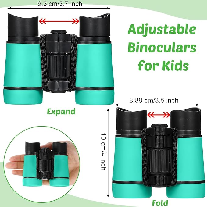 Hiboom 8 Set Kids Binoculars Bulk Shockproof Folding Children Mini Compact Binoculars Compass Magnifying Glass for 3-12 Years Boys Girls Kids Bird Watching Camping Outdoor Play-BubblyBeeBaby
