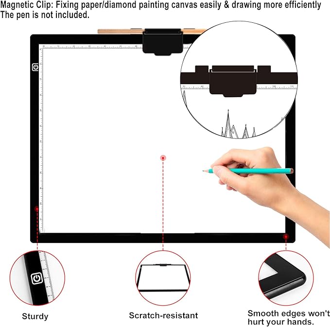 Diamond Painting Light Pad A3, LED Light Box Tracer w/Magnetic Clip & Pen Holder, 3 Level Brightness USB Power Dimmable Brightness Artcraft Tracing Light Pad for Drawing Sketching Diamond Painting-BubblyBeeBaby