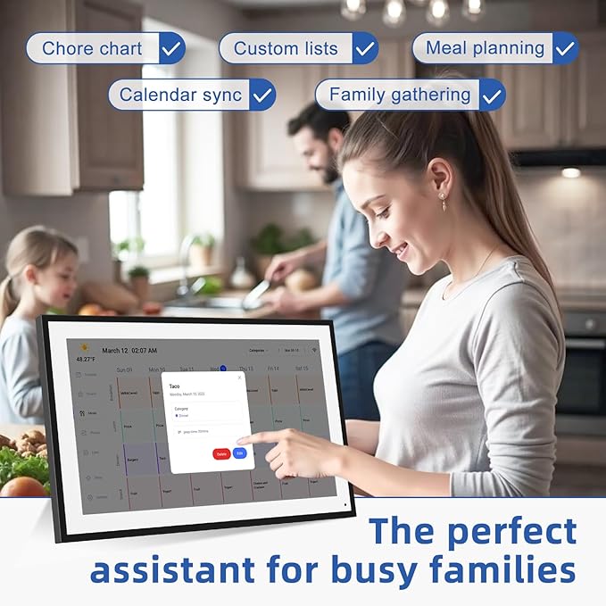 21.5 Inch Digital Calendar, Electronic Chore Chart, Smart Weekly and Monthly Planner 1920 * 1080P IPS Touchscreen Wall and Desk Calendar for Family Schedules, Black-BubblyBeeBaby