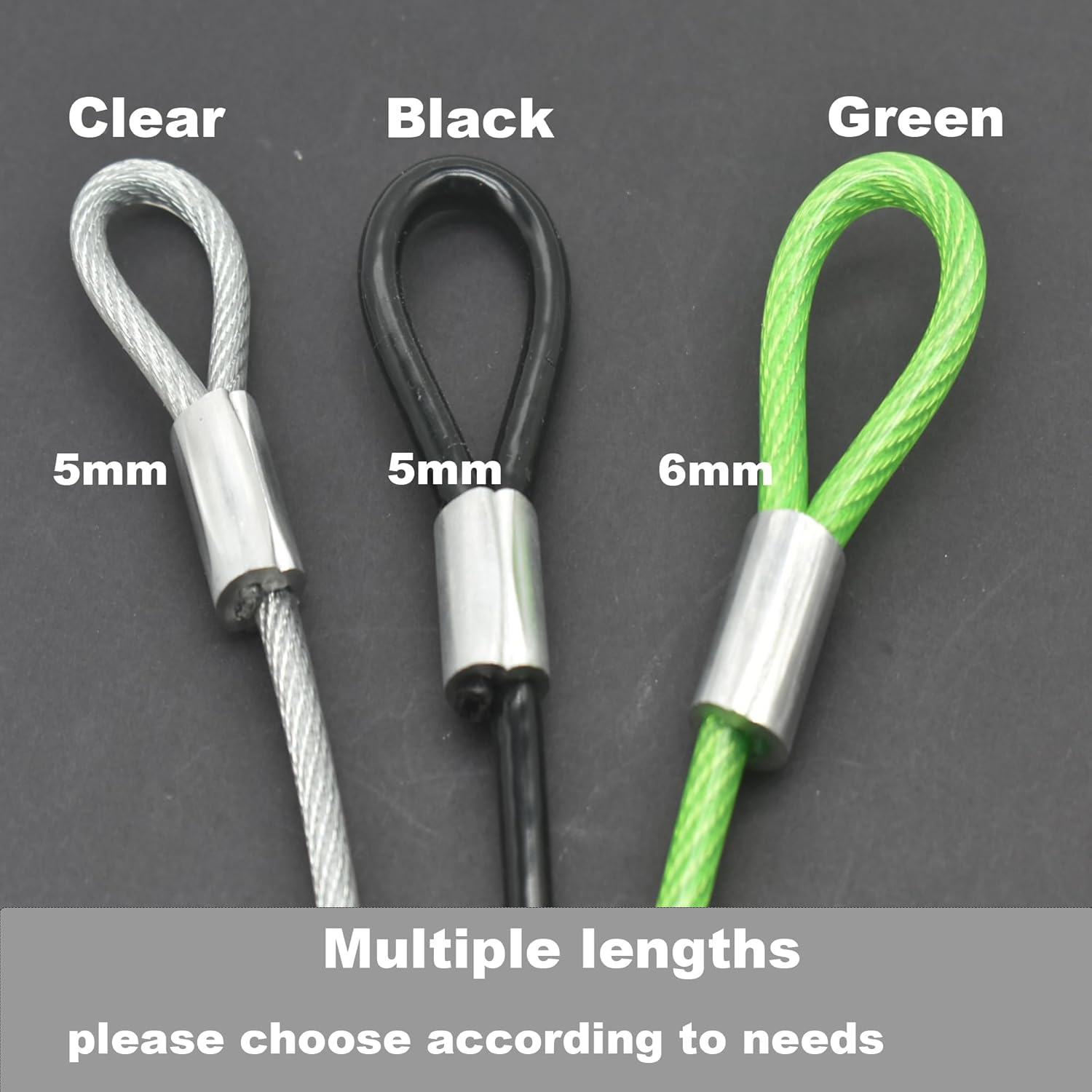 4 pcs 20 inch (50cm) 5mm Thickness Galvanized Steel Wire Rope Lanyard Cable Tether Safety Strap with Braided Steel Rubber Coated and 2 Loops Black