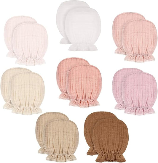 8 Pairs Newborn Baby Muslin Mittens 0-6 Months No Scratch Elastic Wrist Soft Breathable Gloves Bulk Cotton for Infant-BubblyBeeBaby