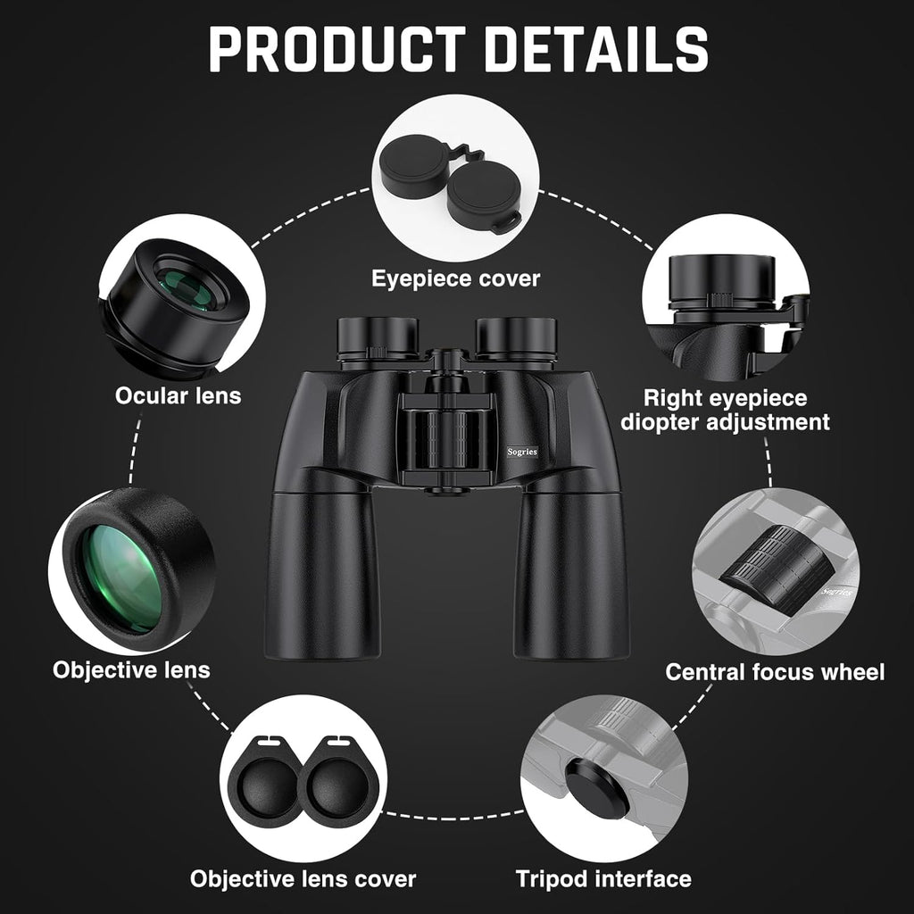 10x50 Binoculars for Adults - HD High Powered Binoculars for Bird Watching, IPX7 Waterproof Fogproof,Fully Multi-Coated BAK4 Prism Optics for Hunting,Travel
