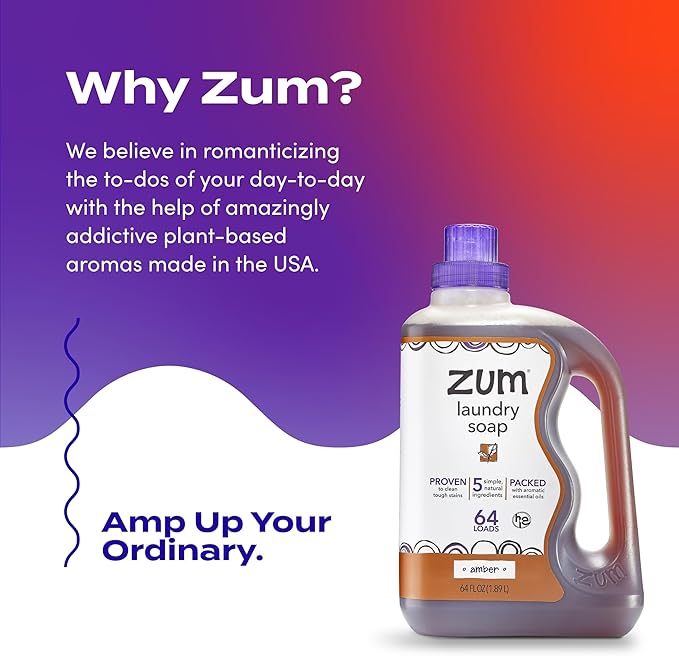 Indigo Wild Zum Clean Laundry Soap - Plant-Based Liquid Laundry Soap - Contains Baking Soda, Essential Oils & Saponified Coconut Oil - Amber - 64 fl oz (2 Pack)-BubblyBeeBaby