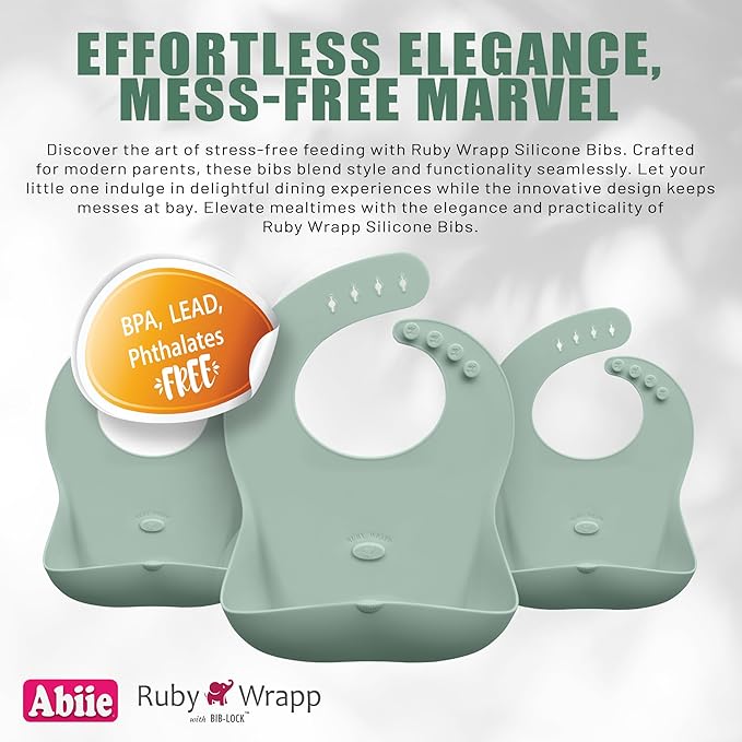 Abiie Ruby Wrapp Silicone Bibs for Babies with Front Pocket - Waterproof Bib - Stain Resistant - Silicone Toddler Bibs-BubblyBeeBaby