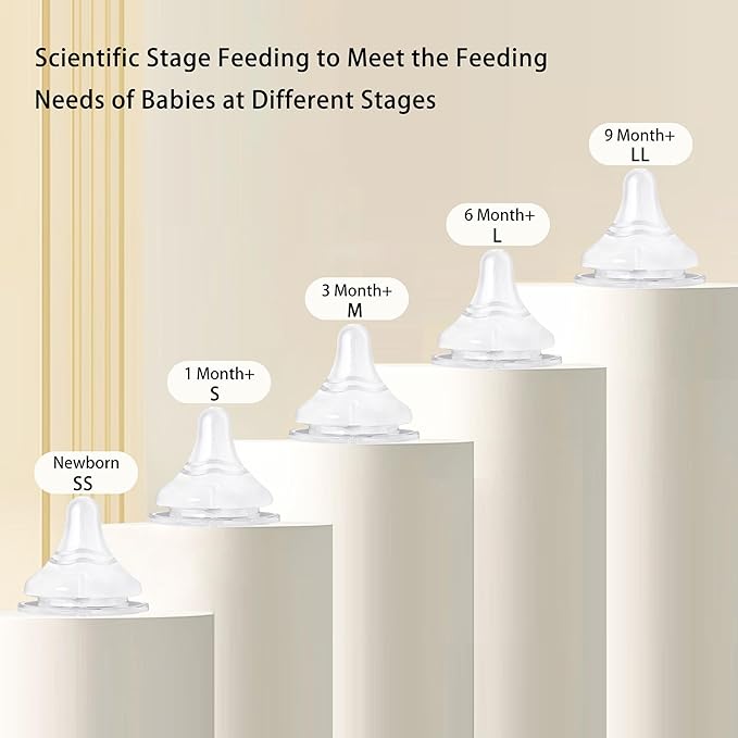 Natural Glass Baby Bottle for Breastfeeding Babies, 3oz Newborn Anti-Colic Baby Bottle with Slow Flow Nipples (SS), Clear, Wide Neck, 4 Pack, 0 Months+-BubblyBeeBaby