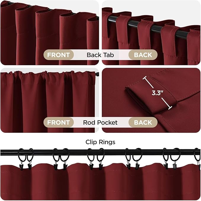 Joydeco 90 Inch Blackout Curtains for Bedroom, Thermal Insulated Black Out Curtains, Room Darkening Drapes for Living Room Window Rod Pocket Back Tab (W52 x L90 Inch, Burgundy Red)-BubblyBeeBaby
