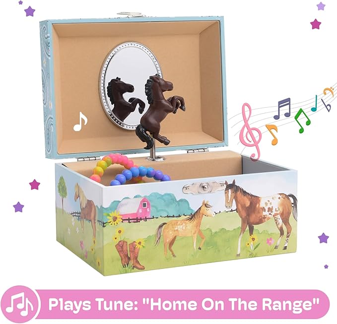 Jewelry Box for Girls by Jewelkeeper - Barn Design Musical Jewelry Box with Spinning Horse Doll - Pony Stuff for Girls, Horse Gift for Kids, Equestrian Keepsake for Ages 2 Up - Home on The Range Tune-BubblyBeeBaby