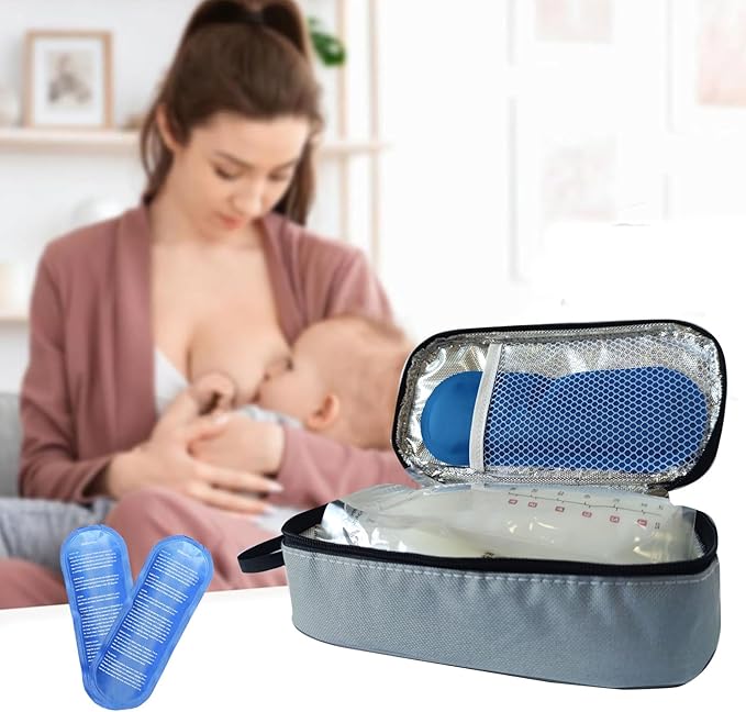 Insulated Breastmilk Cooler Bag with 2 Ice Packs - Breastmilk Cooler Organizer Bag for Daycare, Breastfeeding Mom Travel Outdoor-BubblyBeeBaby