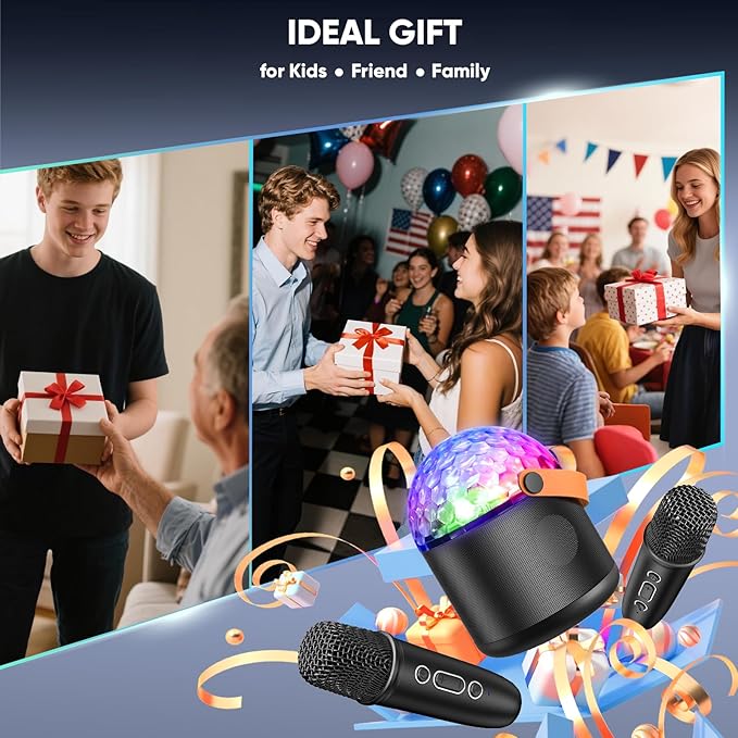 Karaoke Machine with Disco LED Lights for Adults Kids, Portable Bluetooth Speaker with 2 Wireless Microphone Toys Gifts for Girls Boys Birthday Family Home Party-BubblyBeeBaby