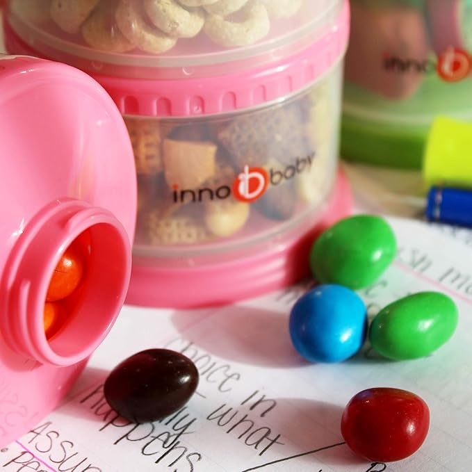 Innobaby Packin' Smart Stackable and Portable Storage System for Formula, Liquid, Baby Snacks and More. 3 Stackable Cups in Strawberry. BPA Free., 12 Ounce-BubblyBeeBaby
