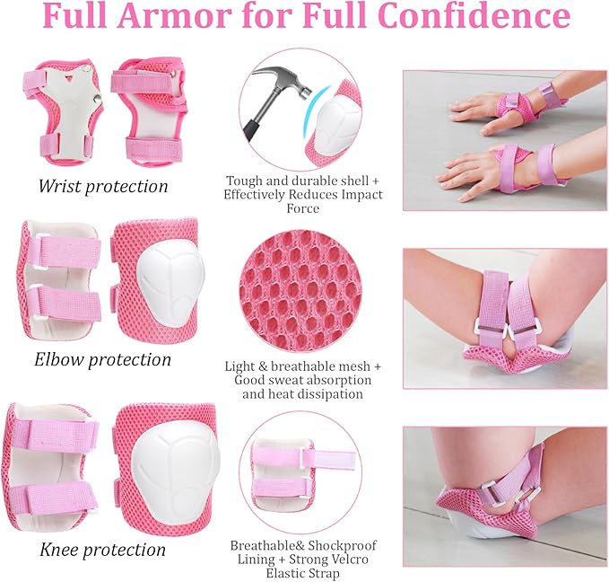 KAMUGO Kids Adjustable Helmet, with Sports Protective Gear Set Knee Elbow Wrist Pads for Toddler Age 2-8 Boys Girls, Bike Skateboard Hoverboard Scooter Rollerblading Helmet Set-BubblyBeeBaby