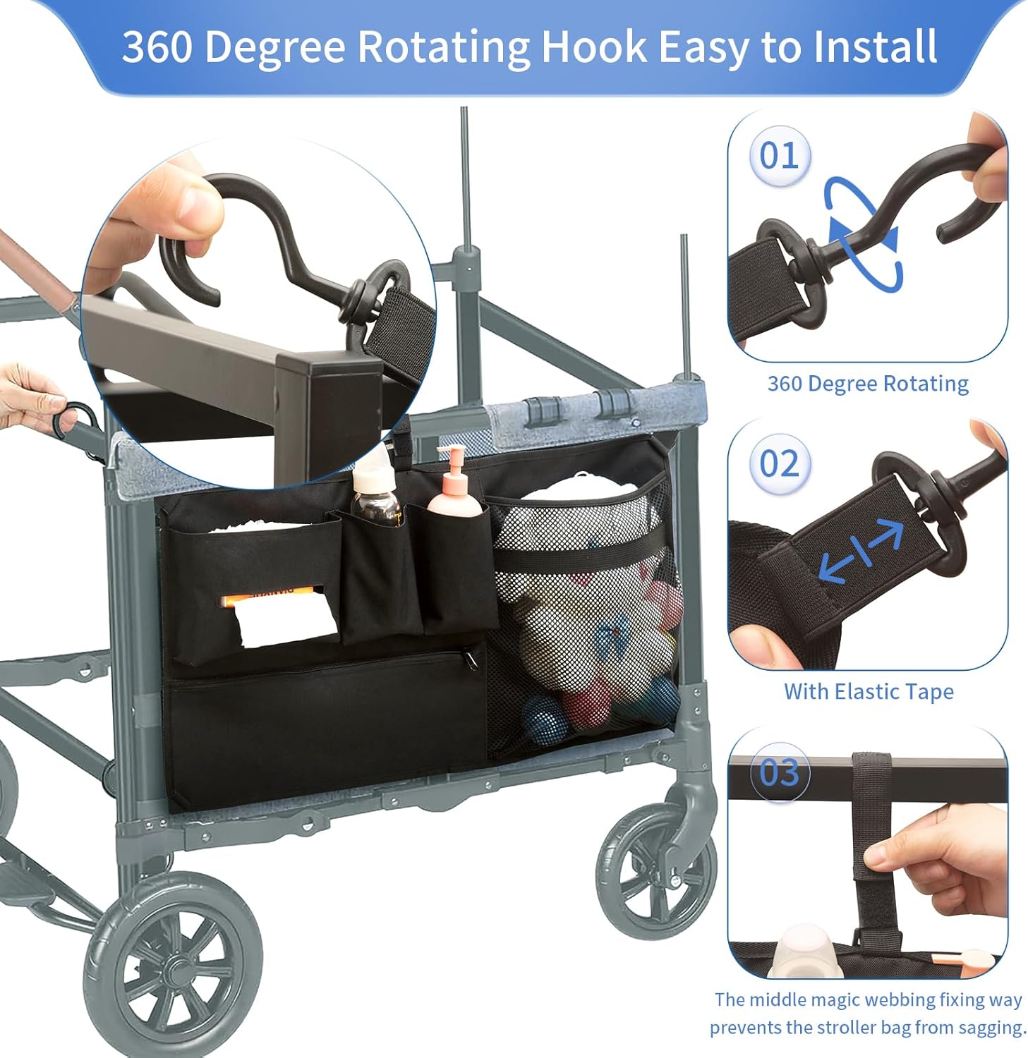 Stroller Wagon Cargo Net for WONDERFOLD Wagon Accessories (Compatible with All W-Series Models), Foldable Mesh Cargo Nets Organizer Bag with Sorting Pockets for Large Storage Space