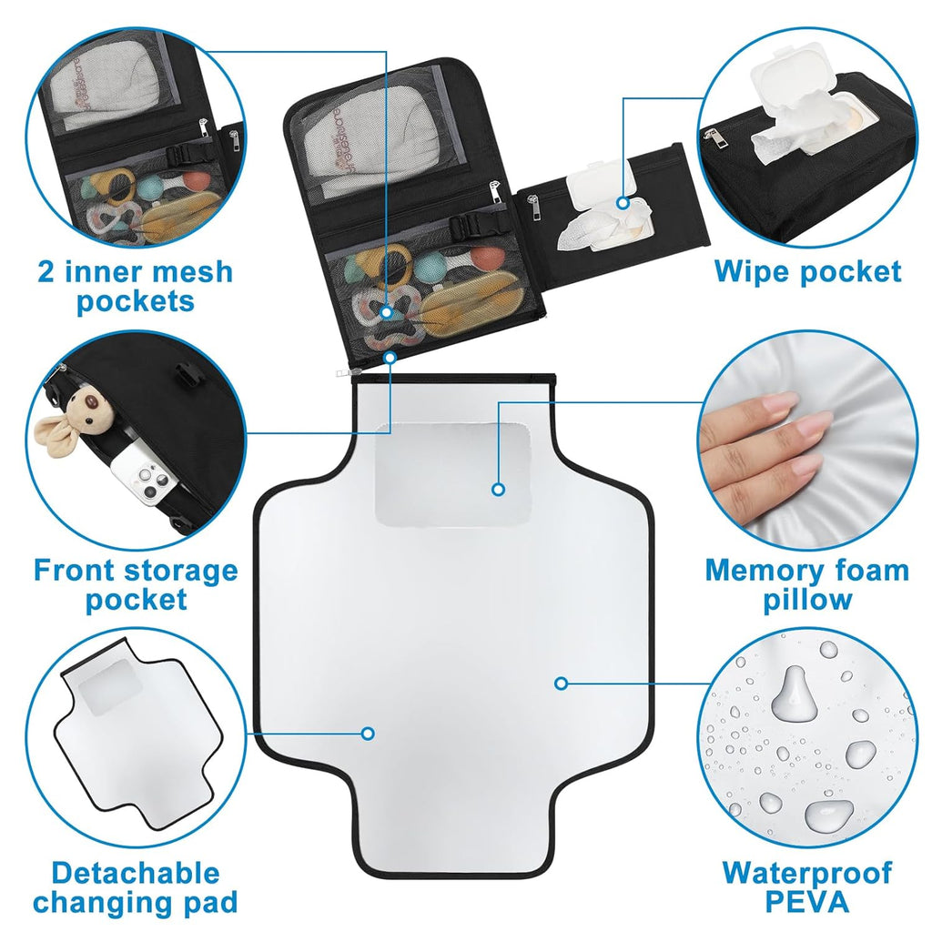 Accmor Portable Diaper Changing Pad, Waterproof Travel Baby Changing Mat, Newborn Essentials Baby Shower Gifts, Black