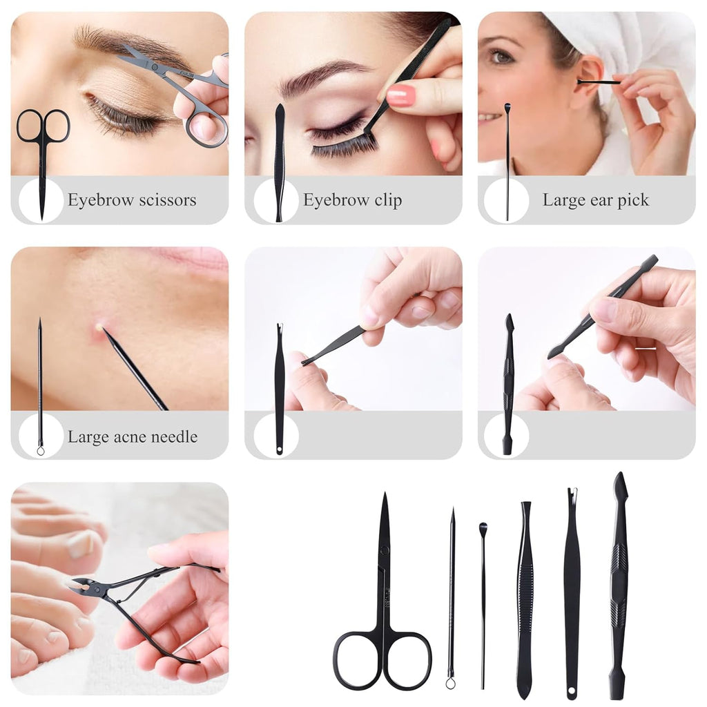 High Precision Stainless Steel Nail Clippers Set - 15 Pcs Manicure Pedicure Kit With File, Sharp Scissors, and Cutter for Fingernails & Toenails - Stylish Light Gray Case