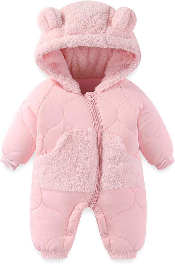 JiAmy Baby Snowsuit Newborn Winter Clothes Coat Romper Windproof Fleece Hat Zipper Baby Bear Outfit-BubblyBeeBaby