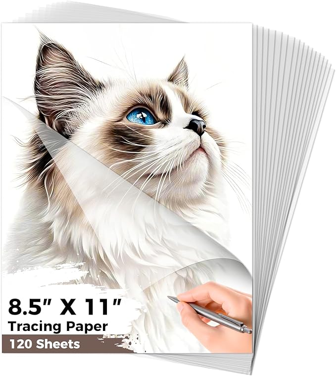 120 Sheets 8.5”x 11” Tracing Paper for Drawing Pad Book Sketchbook Coloring Painting, 25 lb/41gsm, Loose Translucent Vellum Paper Trace Tracing Paper for Sketching, Overlaying-BubblyBeeBaby