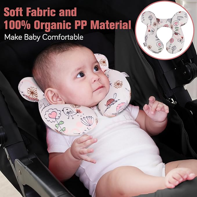 KAKIBLIN Baby Neck Pillow, Upgraded Baby Support Pillow,Babies Head Pillow,Neck Support Pillow for for Car Seat,Pushchair,Travel (Hippo)-BubblyBeeBaby