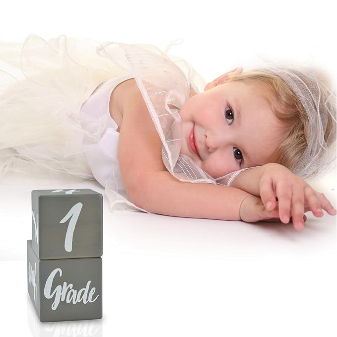 I'm Solid Wood Weekly Monthly Yearly Baby Milestone Age Blocks, Gender Neutral, Newborn Gifts & Keepsakes for Picture Props (3 Pcs/Grey)-BubblyBeeBaby