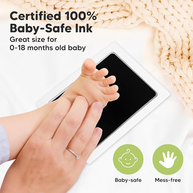 2-Pack Inkless Baby Hand and Footprint Kit - Mess Free Ink Pad for Newborn Keepsake, Dog Nose & Paw Print Kit, Clean Touch Ink Pad for Baby Hand & Footprints, Ideal New Mom Gifts (Jet Black, L)-BubblyBeeBaby