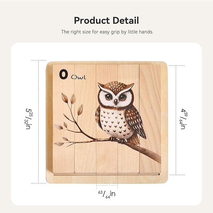 IEATFO 4 in 1 Wooden Animal Chunky Puzzle, 5 Solid Wood Puzzle Blocks with 4 Sides Realistic Forest Animals, Wooden Block Puzzle with Durable Base for Toddlers 3+ Years - Montessori Inspired-BubblyBeeBaby