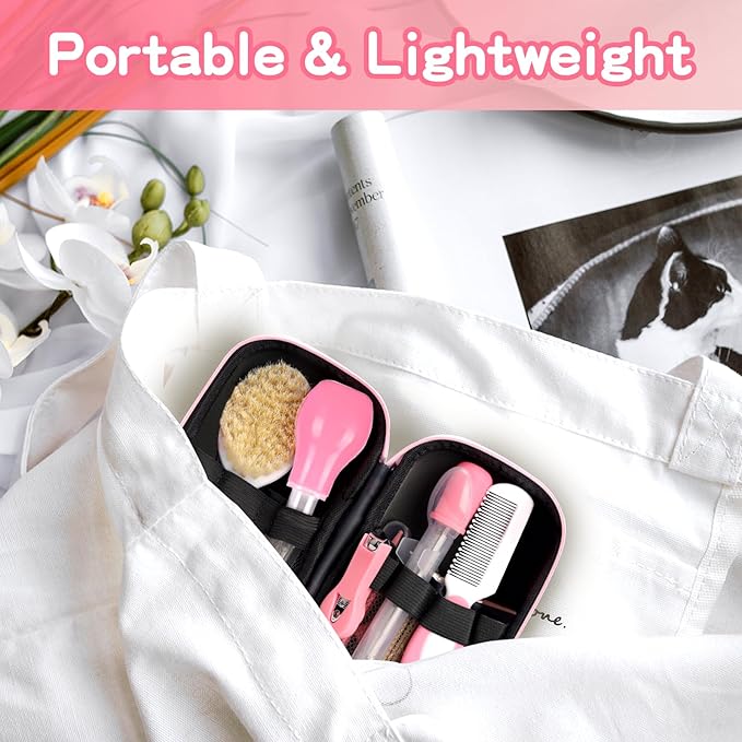 Baby Grooming Kit，Infant Safety Care Setwith Hair Brush Comb Nail Clipper Nasal Aspirator, Baby Essentials Kit for Newborn Girls Boys (14 PC-Pink Kit)-BubblyBeeBaby