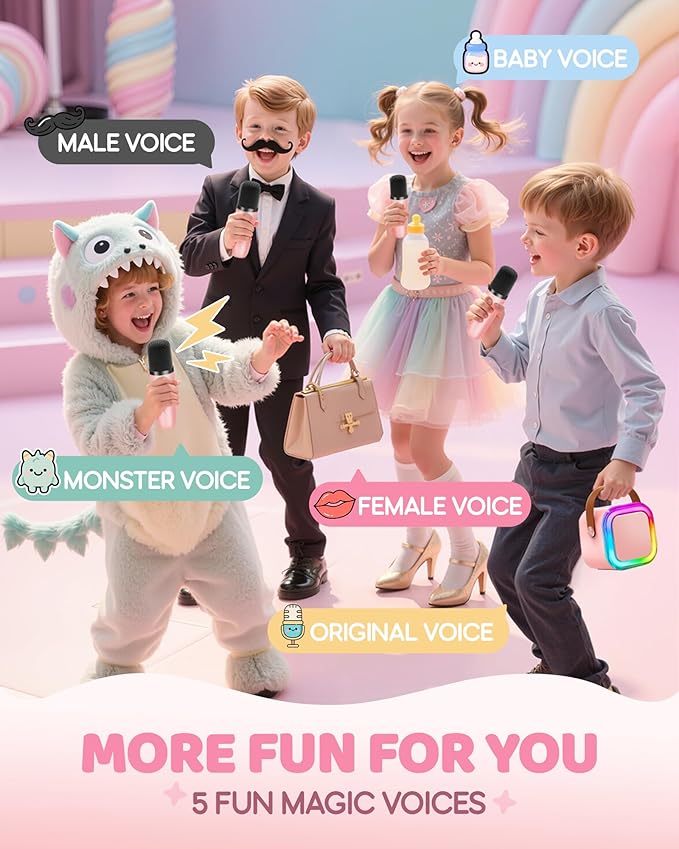 IROO Mini Karaoke Machine for Kids, 2025 TOP Toys Birthday Gifts Ideas for Girls Ages 4, 5, 6, 7, 8, 9, 10, 12+ Years Old, Portable MP3 Player with 3 Wireless Mics for Party-BubblyBeeBaby