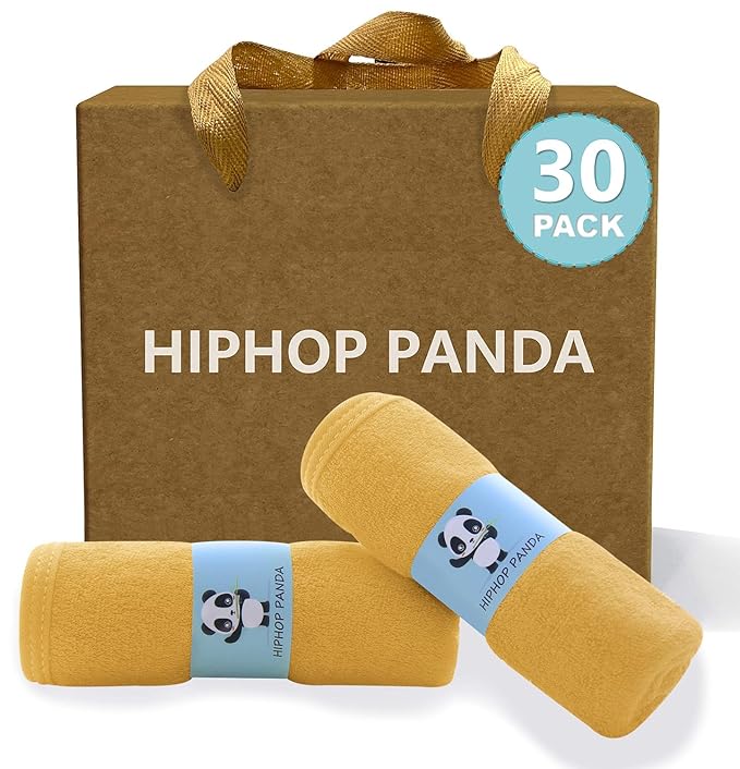 HIPHOP PANDA Baby Washcloths, Rayon Made from Bamboo - 2 Layer Ultra Soft Absorbent Newborn Bath Face Towel - Reusable Baby Wipes for Delicate Skin - Honey, 30 Pack-BubblyBeeBaby