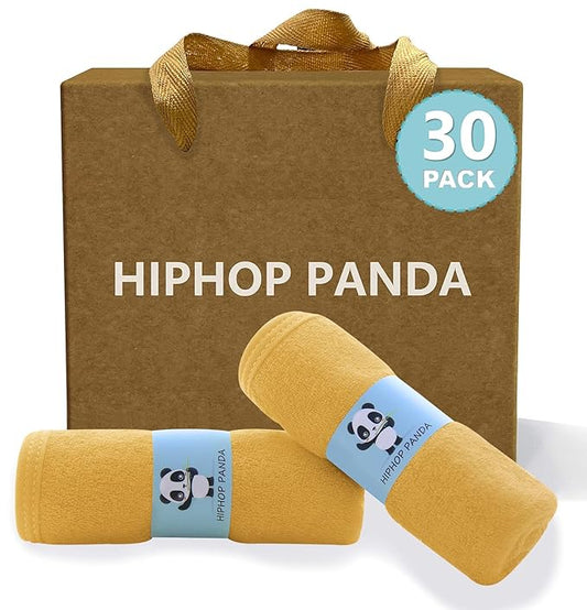 HIPHOP PANDA Baby Washcloths, Rayon Made from Bamboo - 2 Layer Ultra Soft Absorbent Newborn Bath Face Towel - Reusable Baby Wipes for Delicate Skin - Honey, 30 Pack-BubblyBeeBaby