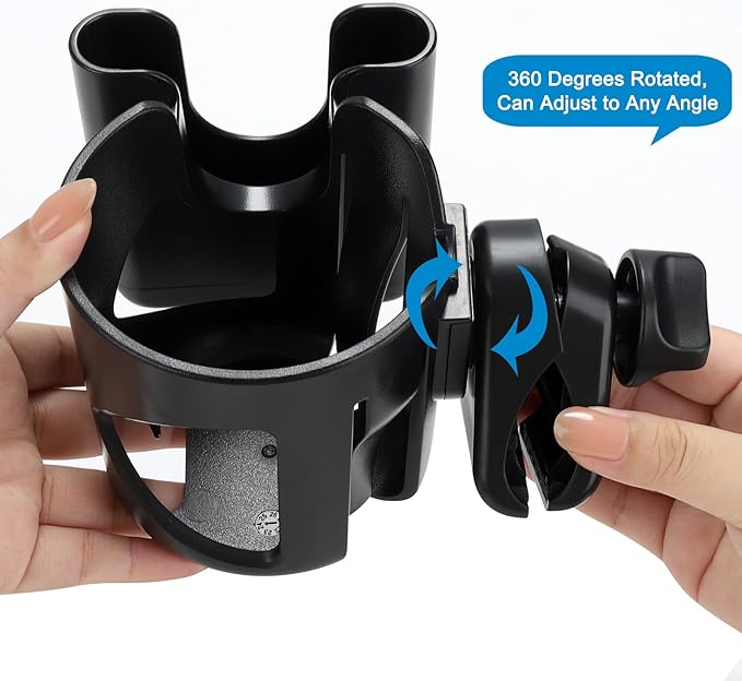 Accmor Universal Cup Holder with Hook, Stroller Cup Holder with Phone Holder, 360° Rotatable Large Caliber Designed Bottle Holder for Stroller, Bike, Wheelchair, Walker, Scooter-BubblyBeeBaby