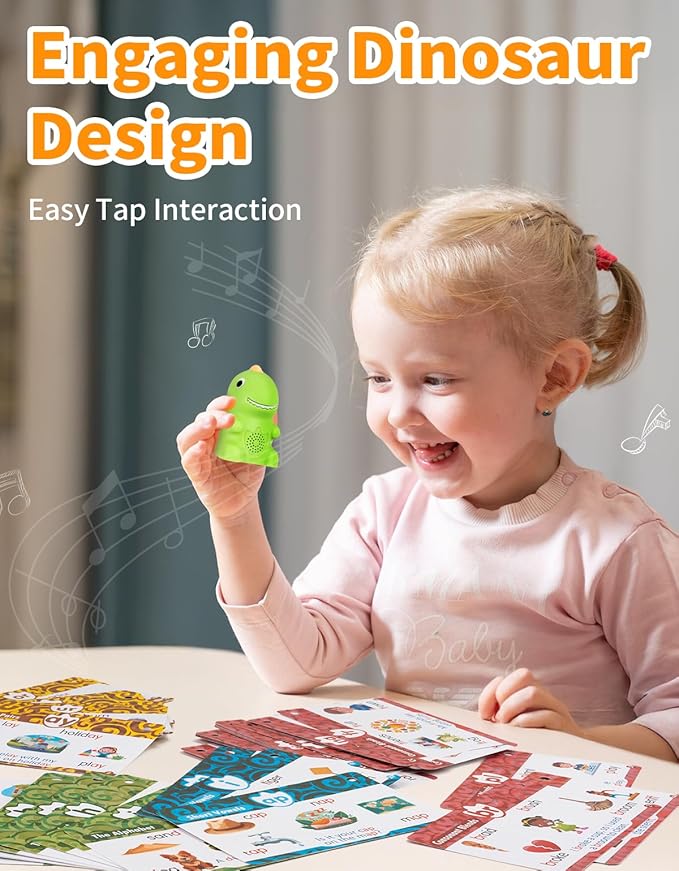 Interactive Dinosaur Talking Pen for Kids – Montessori Reading Toy with Phonics Flash Cards for Toddlers Ages 1-6, Speech Therapy & Autism Sensory Gift (Green, Phonics)-BubblyBeeBaby