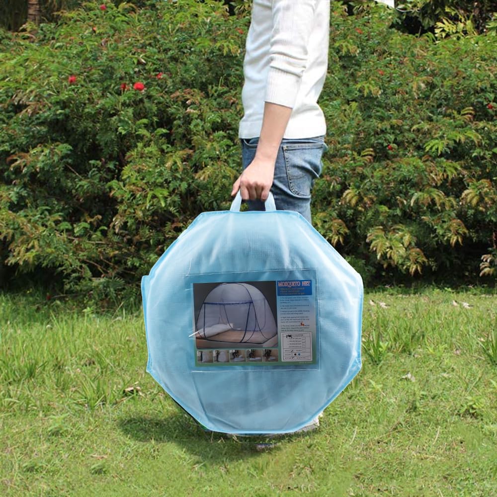 Pop-up Mosquito net Double Bed,L75xW47xH55in, Double Door Zip Portable Tent Travel Mosquito net Free-Standing use one Compartment to Install Suitable for Bedroom no Hooks no Chemicals.L190*W120*H140CM