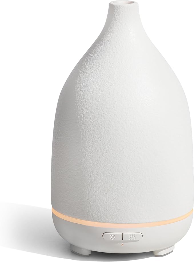 InnoGear Oil Diffuser, 150ML Ceramic Diffuser for Essential Oils Handcrafted Aromatherapy Diffuser Ultrasonic Cool Mist Humidifier with 2 Mist Modes Waterless Auto Off for Room Office, White Base-BubblyBeeBaby