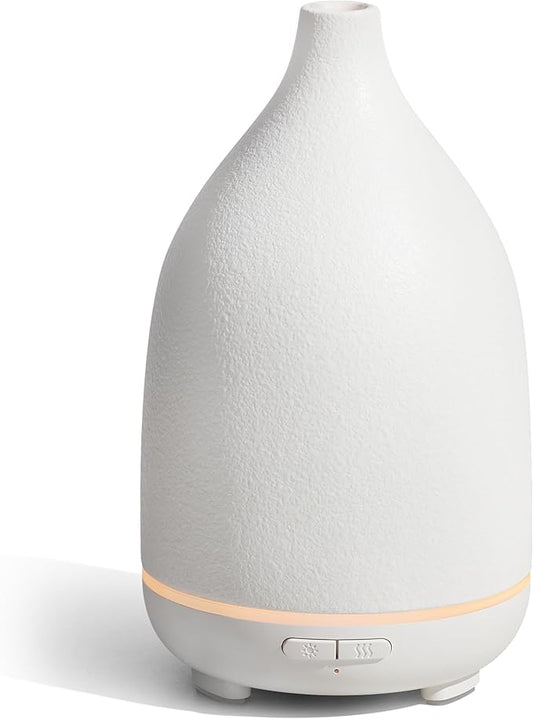 InnoGear Oil Diffuser, 150ML Ceramic Diffuser for Essential Oils Handcrafted Aromatherapy Diffuser Ultrasonic Cool Mist Humidifier with 2 Mist Modes Waterless Auto Off for Room Office, White Base-BubblyBeeBaby