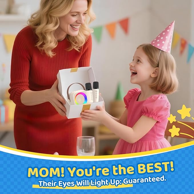 Karaoke Machine for Kids, Toys for 3-12 Years Old Girls Gifts, Kids Karaoke Microphone Machine Toy, Best Fun Christmas Birthday Gifts for 5 6 7 8 9 10 11 Years Teens Girl Boys Beige 2 Mic-BubblyBeeBaby