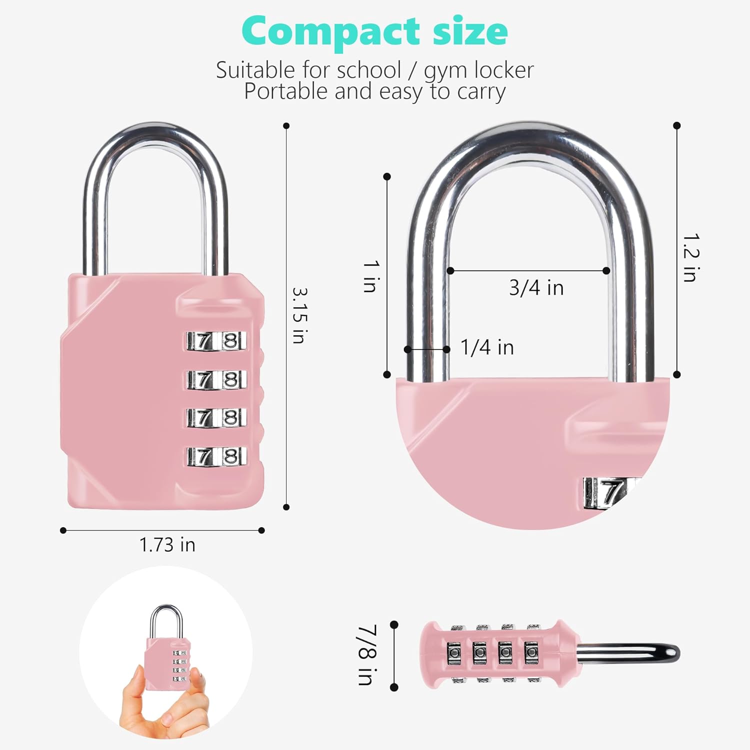 CL11RQ Combination Lock, 4 Digit Outdoor Combination Padlock Set Your own Combination for Gym Locker Lock, School, Gates, Doors, Toolbox, Hasps and Storage (Rose Quartz *1)