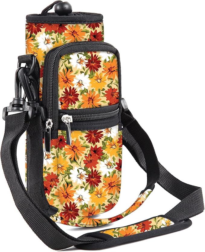 25/32/40/64oz Water Bottle Bag Holder Carrier-Insulated Crossbody Sling Case Sleeve with Strap & Pockets for Men Women Gym Cycling Travel Walking Hiking Camping-BubblyBeeBaby