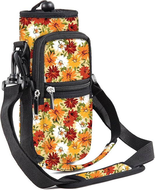 25/32/40/64oz Water Bottle Bag Holder Carrier-Insulated Crossbody Sling Case Sleeve with Strap & Pockets for Men Women Gym Cycling Travel Walking Hiking Camping-BubblyBeeBaby