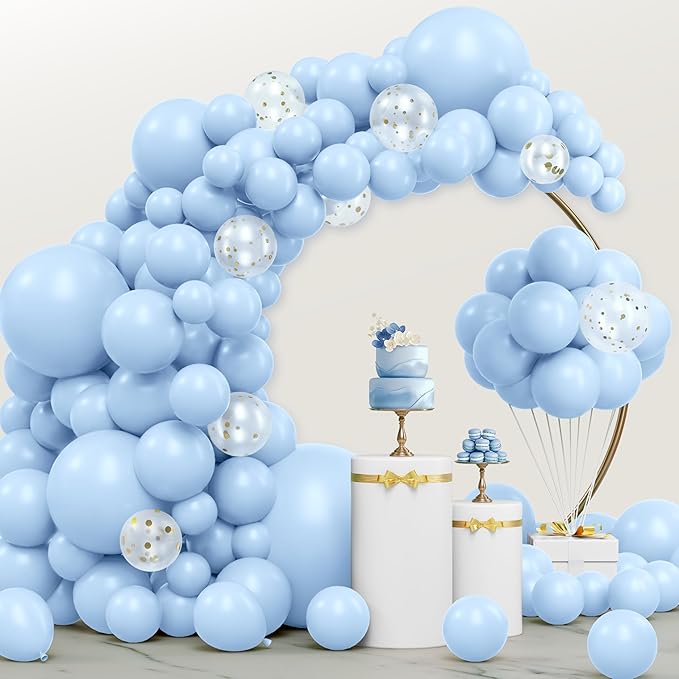 JOYIN 150 Pcs Pastel Blue Balloons, Different Sizes 18 12 10 5 Inch Pastel Blue Latex Balloon Arch Kit with Instruction for Birthday Party Graduation Wedding Holiday Decoration-BubblyBeeBaby