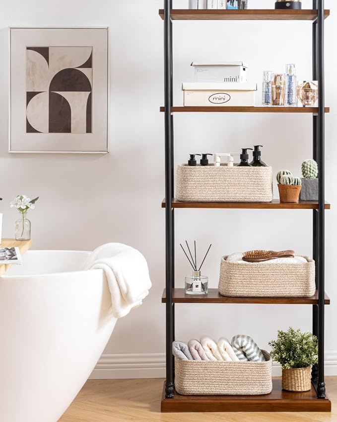 KALLAX Small Woven Basket, 13.5 x 9.5 x 5 Inches, Storage Basket for Organizing, Cute Small Rope Shelf Closet Cube Storage Bins Baskets for Shelves, Dog Toy Gift Baskets Empty, 3 Packs, Mixed Brown-BubblyBeeBaby