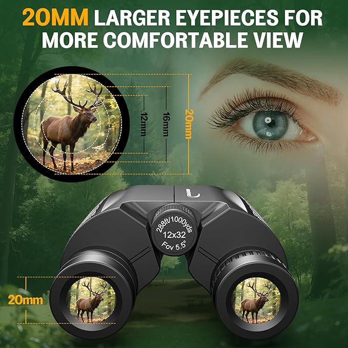 12x32 Compact Binoculars for Adults Kids - Aurosports Small Binoculars for Birdwatching - High Power Easy Focus Lightweight Binocular for Traveling Hunting Cruise Ship Hiking-BubblyBeeBaby